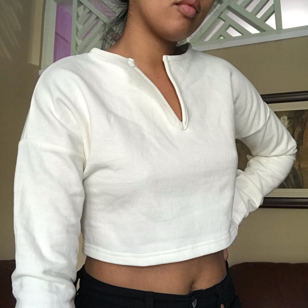 Boohoo Basic V Neck Plunge Crop Sweatshirt Small